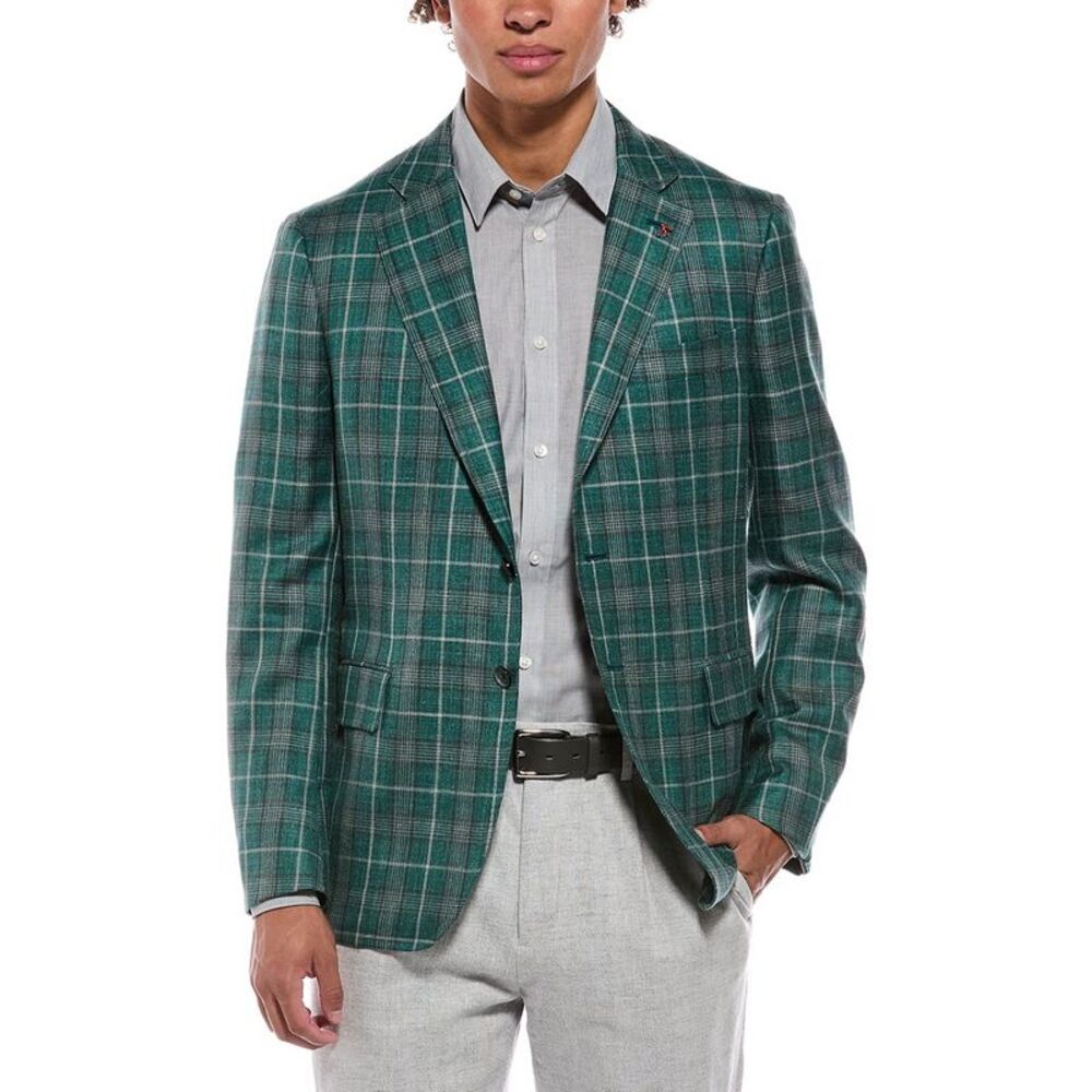 Isaia Mens Capri Wool, Silk & Linen-Blend Sport Jacket, Green